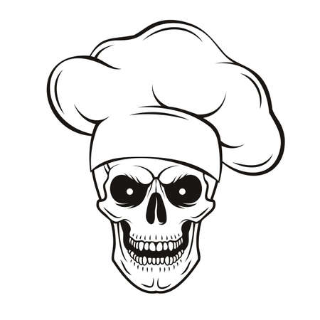 Grinning skull in chef hat. Cartoon chef skull. Vector illustrationのイラスト素材