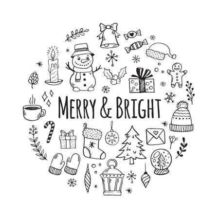 Hand drawn Christmas decorative elements in doodle styleのイラスト素材
