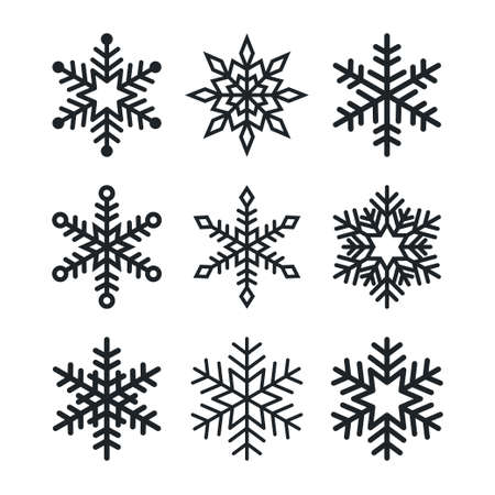 Snowflake icons collection, vector snow symbol set isolated on white backgroundのイラスト素材