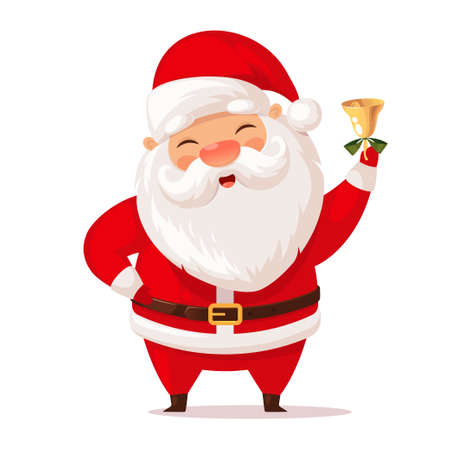 Cute Santa Claus ringing a bell, vector illustrationのイラスト素材