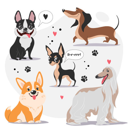 Cute cartoon dogs collection, vector illustrationのイラスト素材