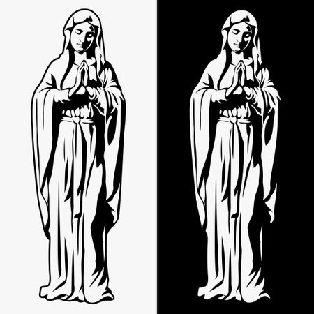 Praying Virgin Mary, vector illustration on white and black backgroundのイラスト素材