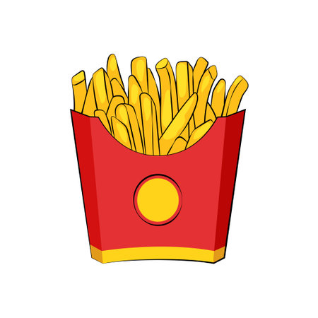 French fries in a cardboard package, fast food, vector illustration