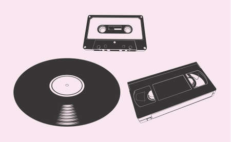 Vintage audio-video media illustrationsのイラスト素材
