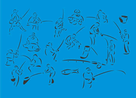 Line-art vector illustrations of fishermenのイラスト素材