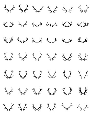 Black silhouettes of different deer horns, vectorのイラスト素材