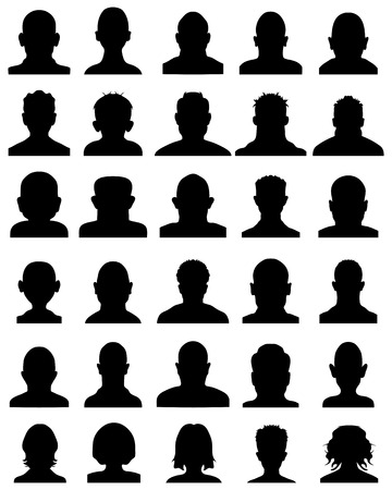 Black silhouettes of human heads on a white background, vectorのイラスト素材
