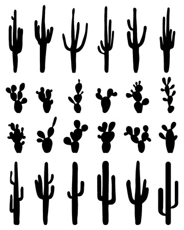 Black silhouettes of different cactus, vectorのイラスト素材