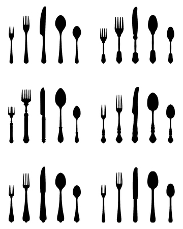 Set of black silhouettes of cutlery, vectorのイラスト素材