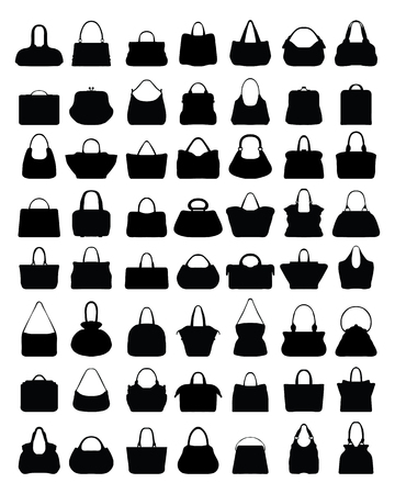 Black silhouettes of different handbags, illustrationのイラスト素材