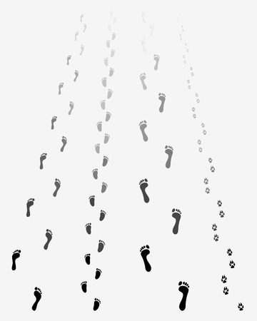 Black footprints of man, woman, child and dogのイラスト素材