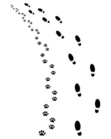 Footprints of man and dog, turn leftのイラスト素材