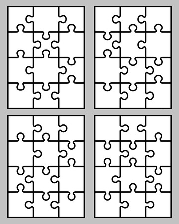 Separate pieces of four white jigsaw puzzlesのイラスト素材