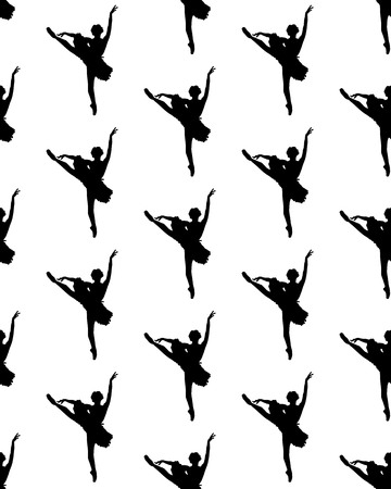 Black silhouettes of ballerina on white background, seamless patternのイラスト素材