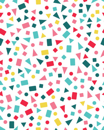 Seamless pattern with confetti of triangles, circles and squaresのイラスト素材