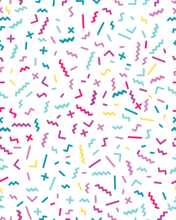 Abstract geometric background, memphis style, seamless vector pattern of different lineのイラスト素材