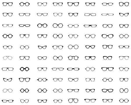 Black silhouettes of different  eyeglasses on a white backgroundのイラスト素材
