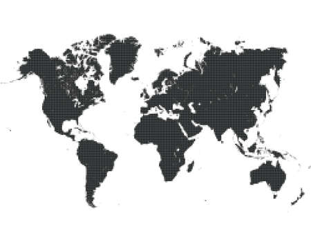 Pixel  dotted world map on white background, halftone designのイラスト素材