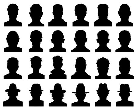 Black silhouettes of avatars, icons of anonymous faces on a white backgroundのイラスト素材