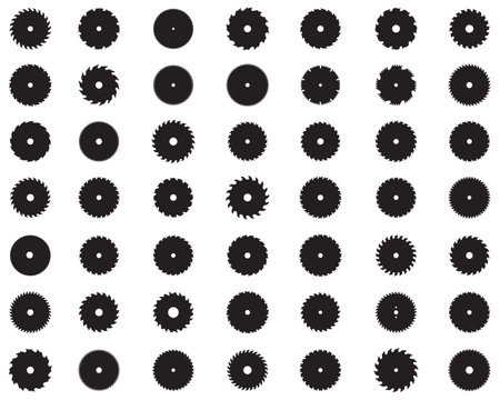 Black silhouettes of different circular saw bladesのイラスト素材