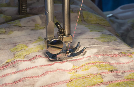 attaching rubber thread to the wrong side of cloth by zigzag stitch