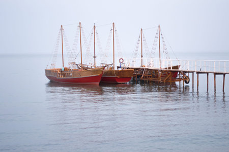 Schooners on the berth in the sea