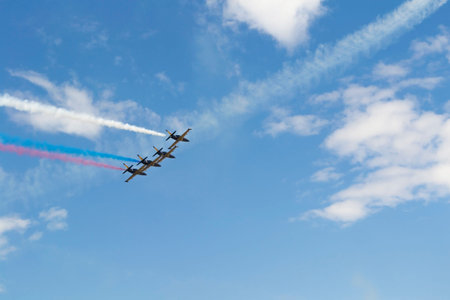 Russian military airplanes in blue sky