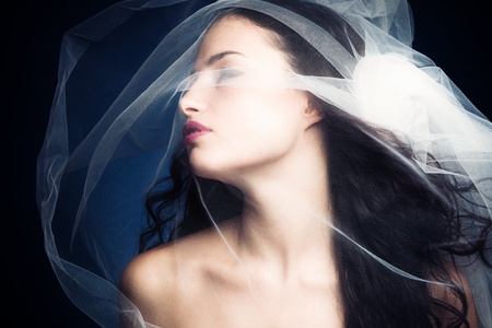 sensual nymph under white veilの写真素材