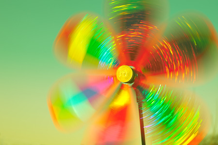 rotating colorful pinwheel outdoor shot retro colorsの写真素材