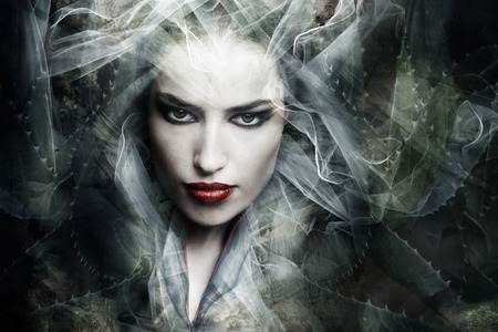 dark fantasy sorceress woman, composite photoの写真素材