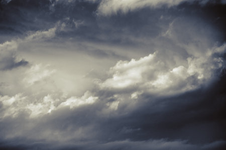 beautiful dramatic winter cloudscape background in black and white