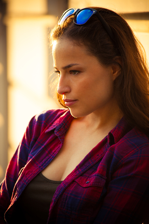casual urban girl portrait outdoor in the city summer dayの写真素材