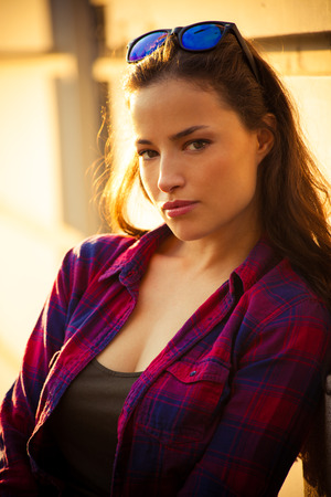 casual urban girl portrait outdoor in the city summer dayの写真素材