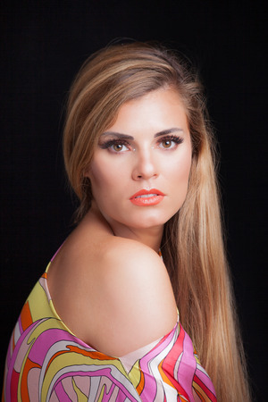 young blonde woman beauty portrait studio shotの写真素材