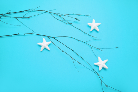 branches with ornaments for Christmas tree Christmas and New Year  minimal backgroundの写真素材