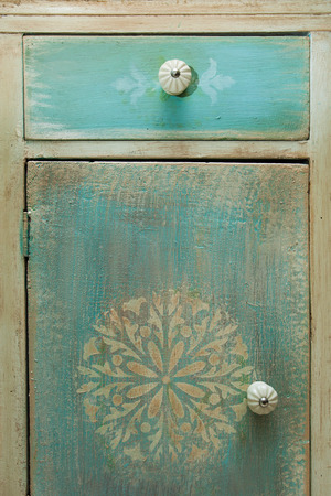 wooden dresser painted and decorated diy closeupの写真素材