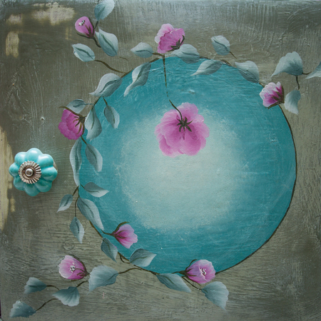 detail on wooden dresser painted and decorated diy closeupの写真素材
