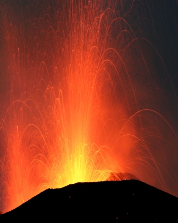 Powerful explosion volcano Stromboliの写真素材