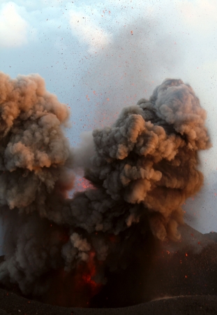 ASh and fire eruptingの写真素材