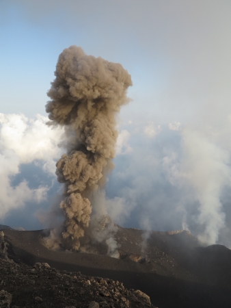 High ash eruption at volcano Stromboliの写真素材