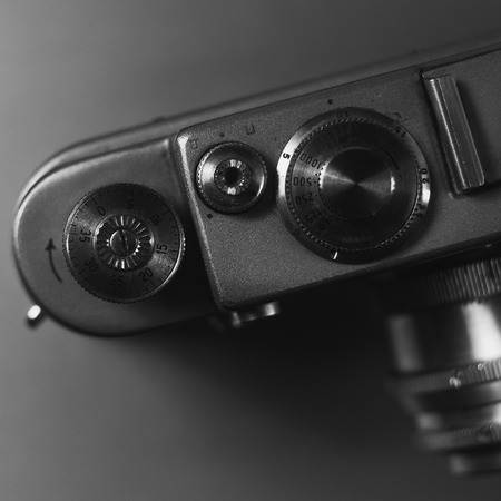 Top view of the mechanisms of the old cameraの写真素材