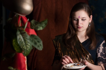 young girl on Indian New year, Ugadiの写真素材