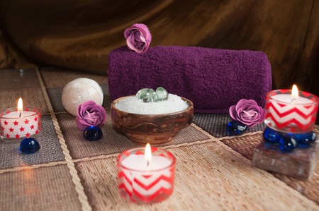 Set for Spa treatments and wax candlesの写真素材