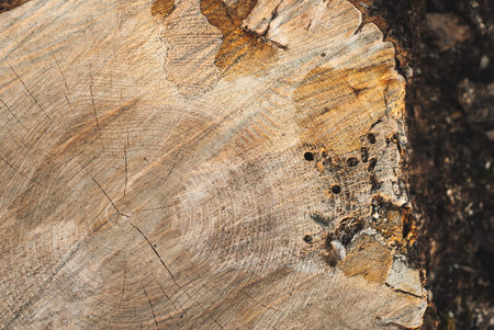 saw cut the wood, texture of old wood with annual ringsの写真素材