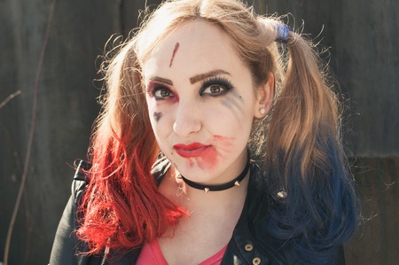 UFA, RUSSIA - March 31, 2016: Cosplayer girl in a Harley Quinn costumeのeditorial素材
