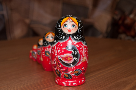 Russian nesting dolls,  babushkas or matryoshkas in tabletの写真素材