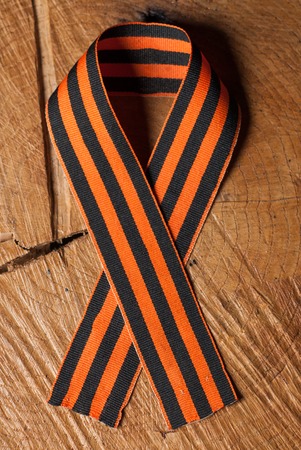 Victory day: St. George ribbon on wooden backgroundの写真素材
