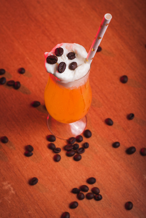 Pumpkin cocktail, straws with stars, drinks for a party on Halloweenの写真素材