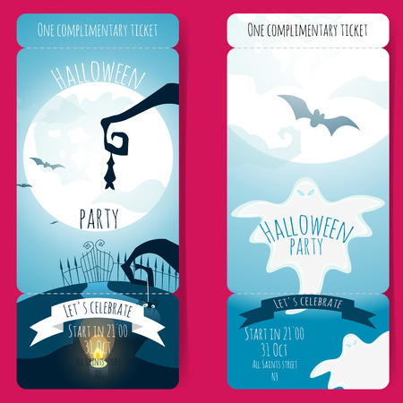 Vector Illustration, Invitation To a Halloween Party, a Halloween Set of Halloween Banners.のイラスト素材