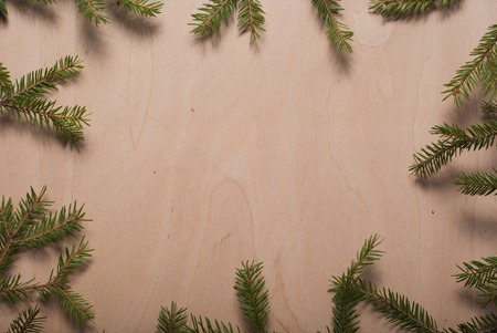Christmas tree on a wooden Board, Christmas background, copyspaceの写真素材